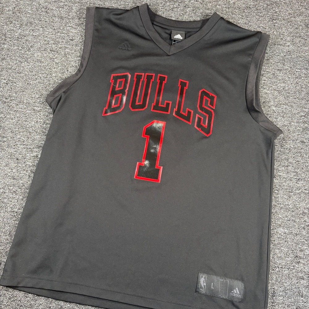 Adidas NBA Chicago Bulls Jersey Mens L Black Derrick Rose 1 Basketball Tank Top